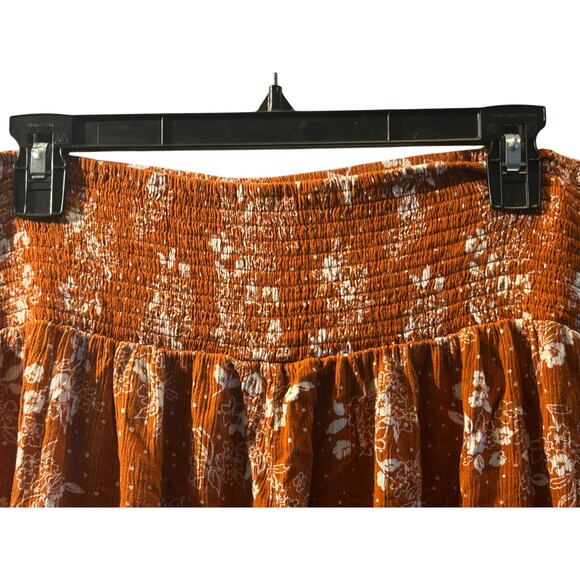 3 Dots orange floral stretchy wide leg pull-on pants Large boho Beachy comfy - Picture 7 of 7